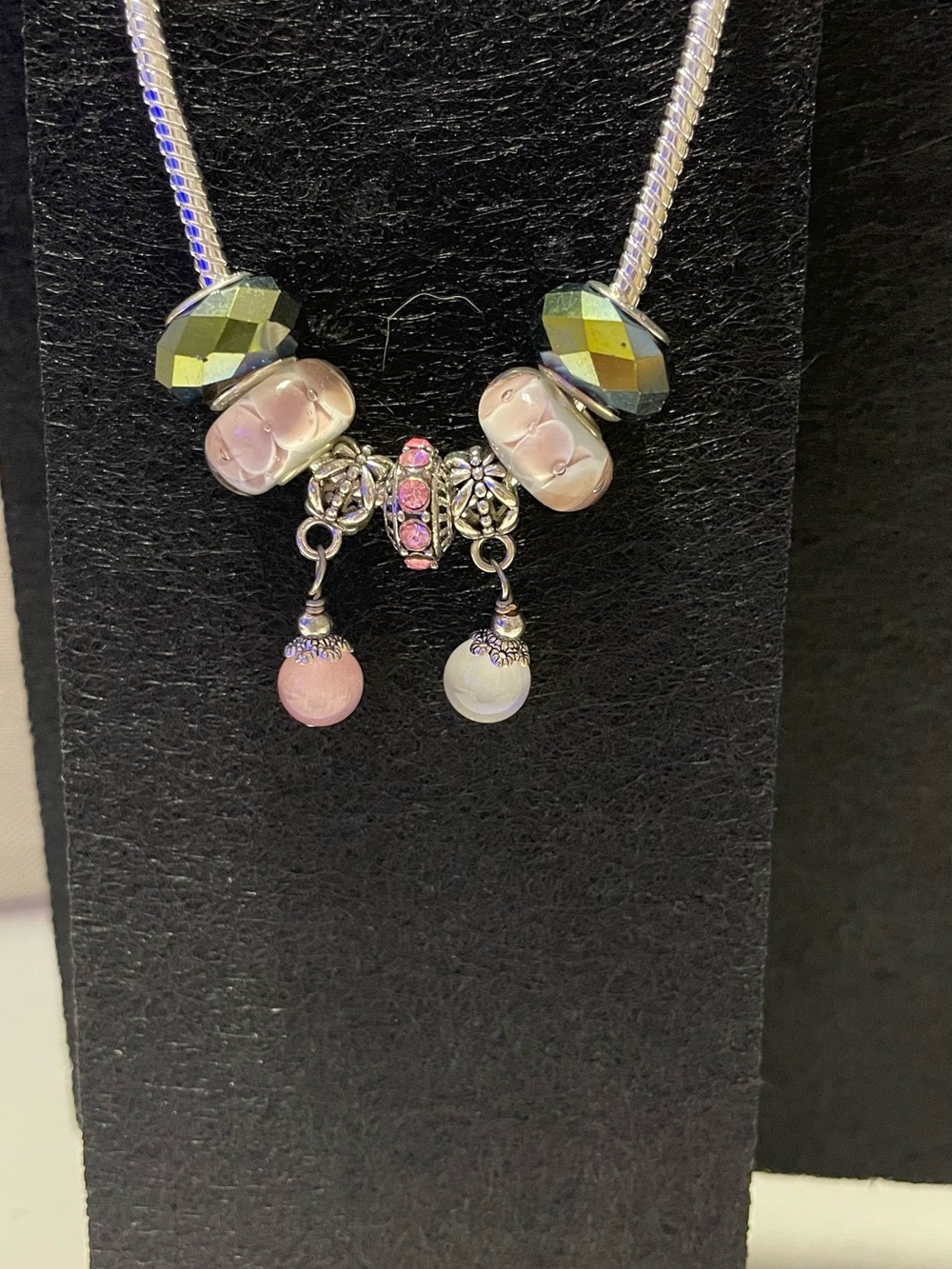 Sterling Silver Pink & Silver Bead Charm Bracelet - Picture 2 of 3